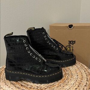 Dr. Martens Black Croc Embossed Women's Boots